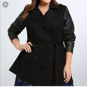 Torrid Trench Coat Faux Leather Sleeves